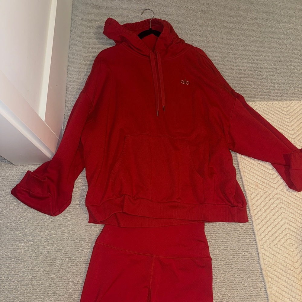 red biker shorts and hoodie